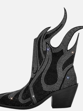 Studded Black Western Ankle Boot